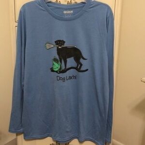 Gildan Powder Blue Lacrosse Black Labrador Long Sleeve T-shirt size large